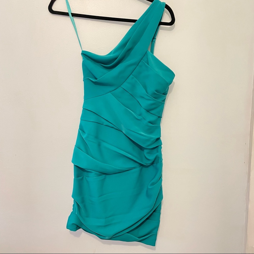 BCBG MaxAzria One-Strap Body Con Mini Dress Party Dress Aqua Teal Blue Size 4